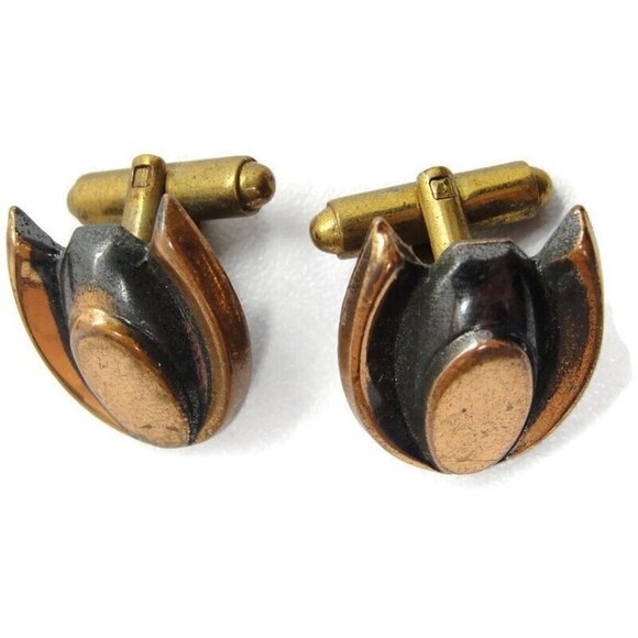 Vintage Modernist Cufflinks Copper Tone Unique Design  Shirt Accessories Wedding - Picture 3 of 13